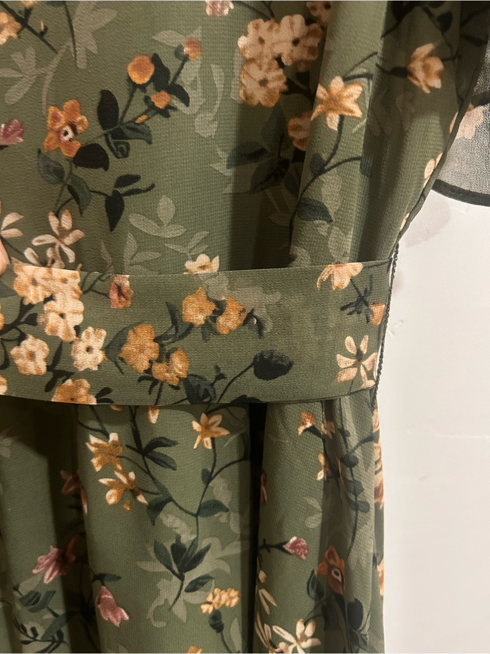 New!!! Baltic Born Olive Green Floral Midi Dress with Tie Waist - Picture 13 of 17